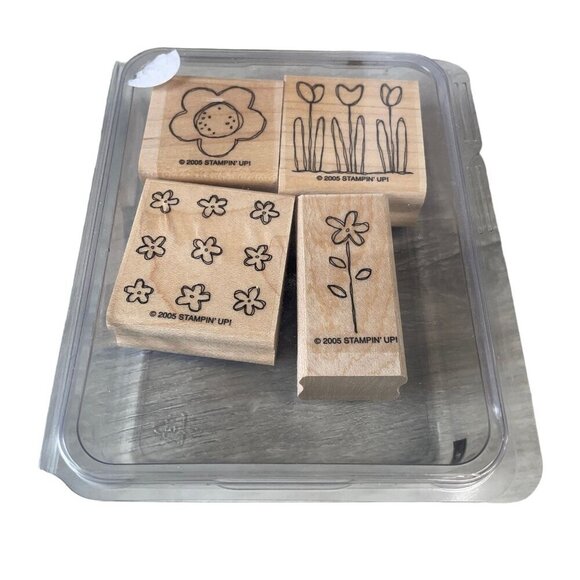 Stampin Up! Pocket Full of Posies 2005 Rubber Stamps Set Of 4 Flower Designs - Picture 3 of 3